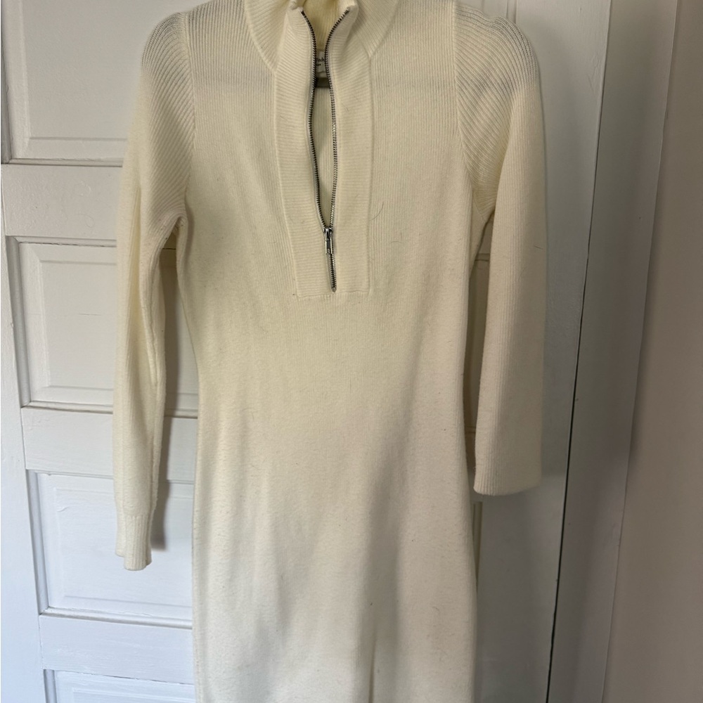 Abercrombie Mini Cream Ribbed Knit Dress with Zipper